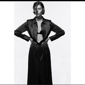 Zara Satin Black Midi Dress, Mefium